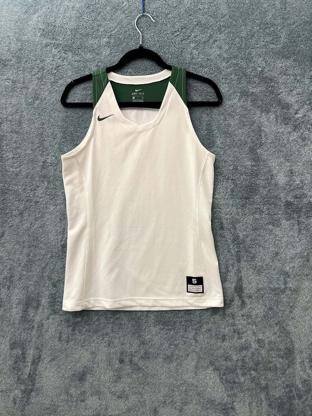 Nike Dri-FIT Basketball Jersey Small White Green Athletic Tank
